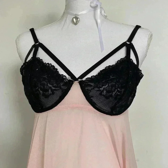 Pink & black lace lingerie dress. - Picture 2 of 4